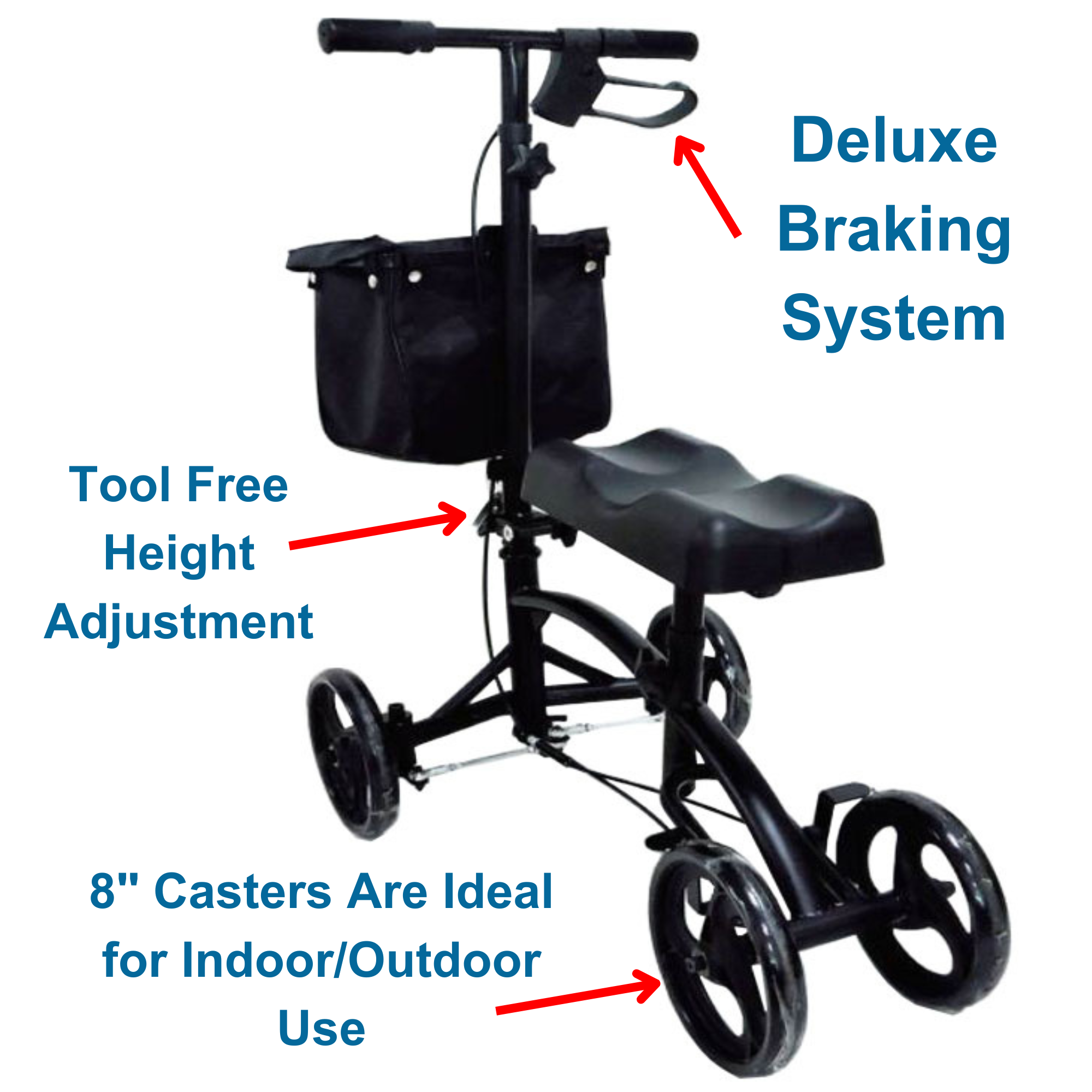 MOBB Knee Walker - Steerable, Padded, Steel, Surgery Recovery, 350lbs, Black - Picture 7 of 12