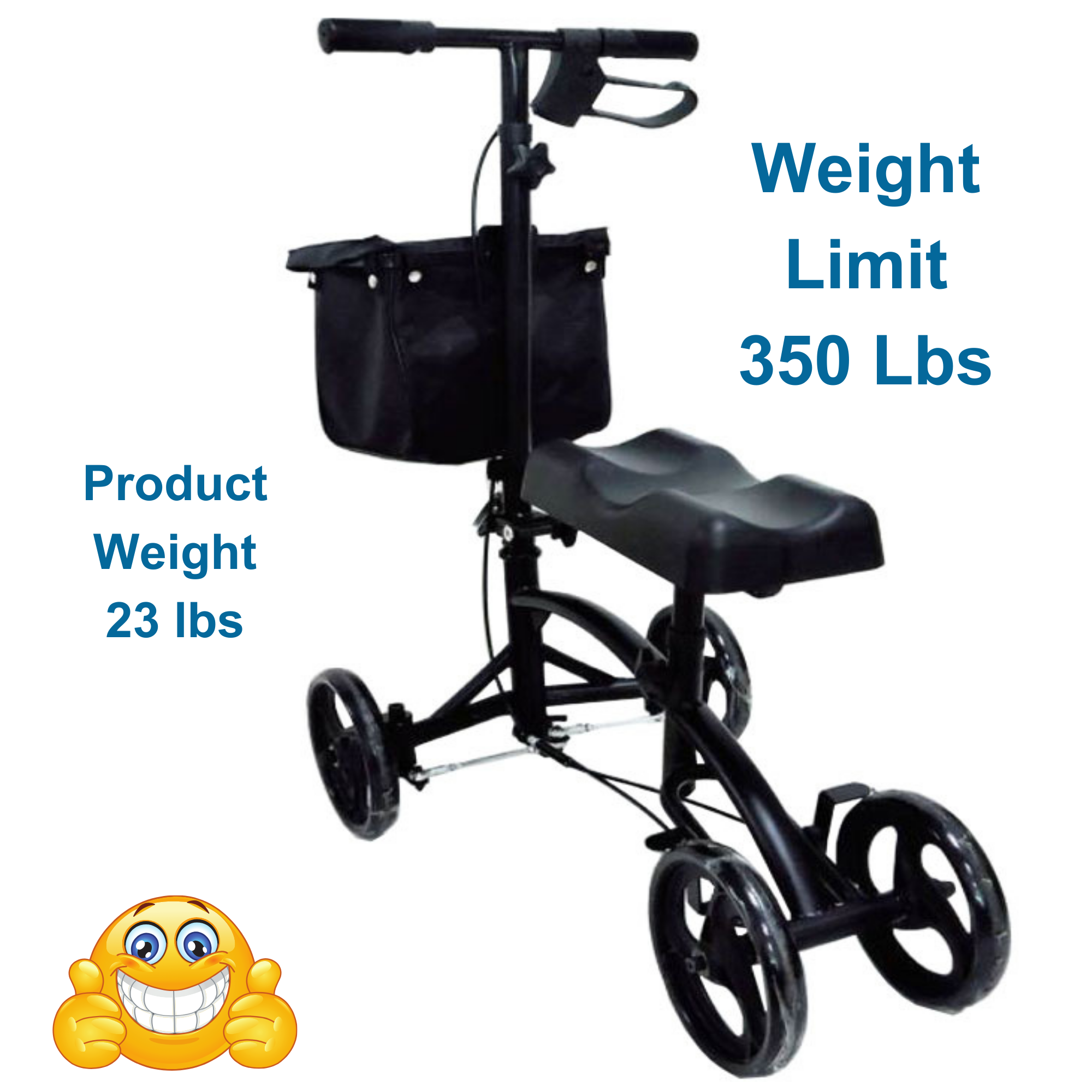 MOBB Knee Walker - Steerable, Padded, Steel, Surgery Recovery, 350lbs, Black - Picture 8 of 12