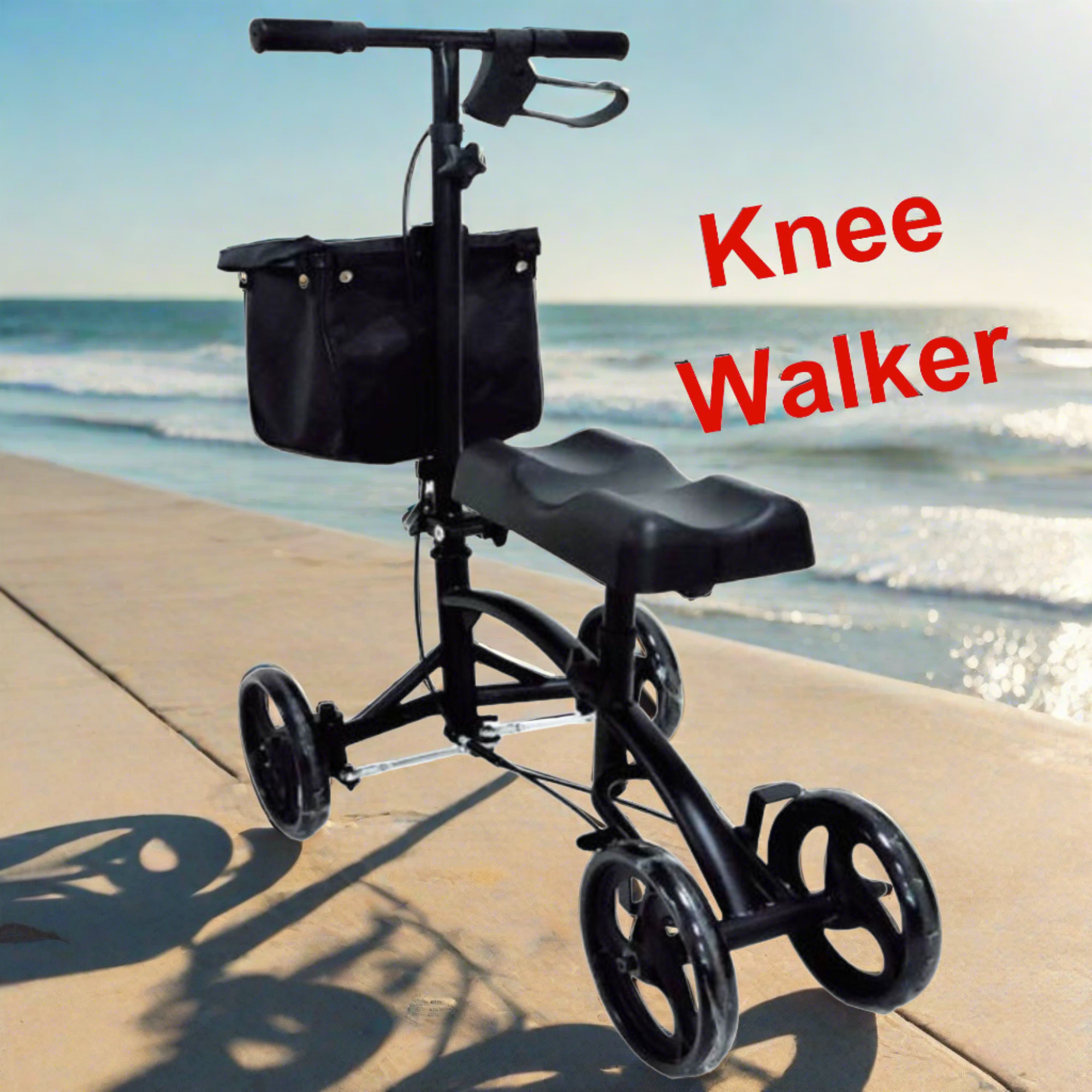 MOBB Knee Walker - Steerable, Padded, Steel, Surgery Recovery, 350lbs, Black - Picture 9 of 12