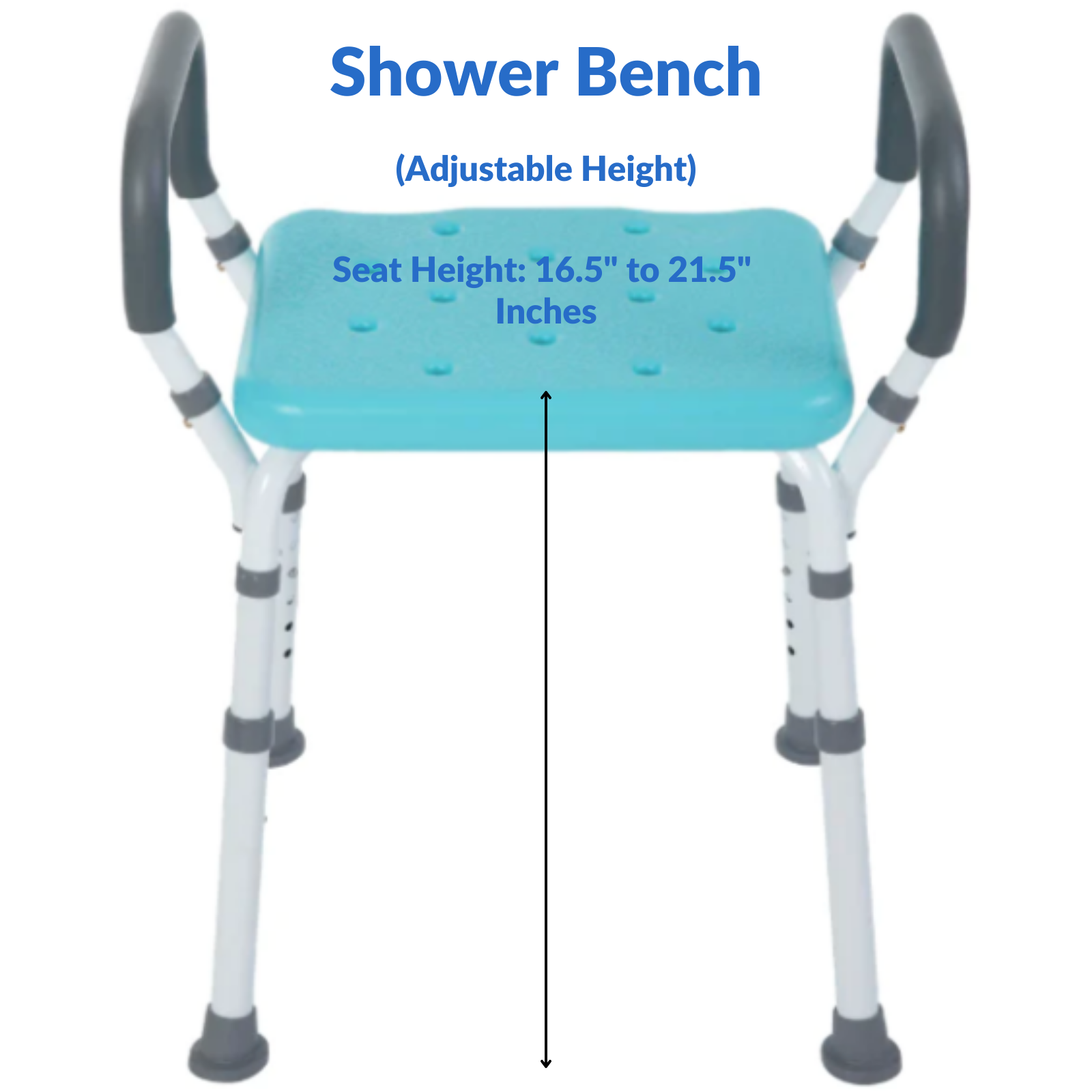 Rhythm Healthcare Adjustable Shower Bench - Mint, Padded Arms, Aluminum, 300 lbs - Picture 3 of 12