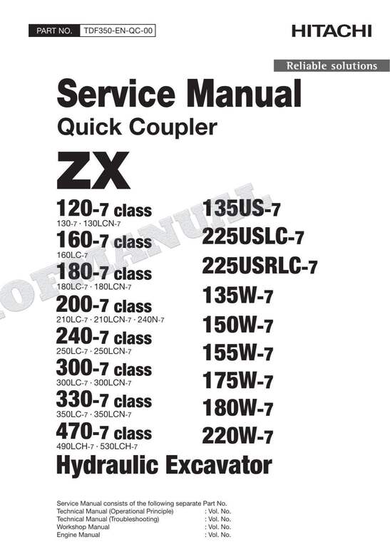 Hitachi Quick Coupler ZX 240-7 180-7 200-7 160-7 Class Excavator