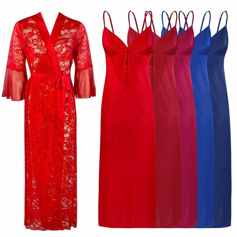 Women Lace Satin Silk Lace Long Night Dress Gown Kimono Bridal Wedding Sleepwear Ebay