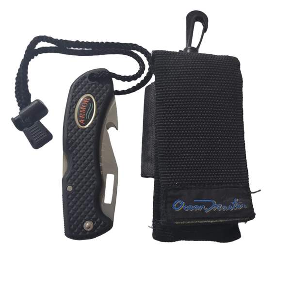 Ocean Master/ Armor Titanium Folding Dive Knife and Case