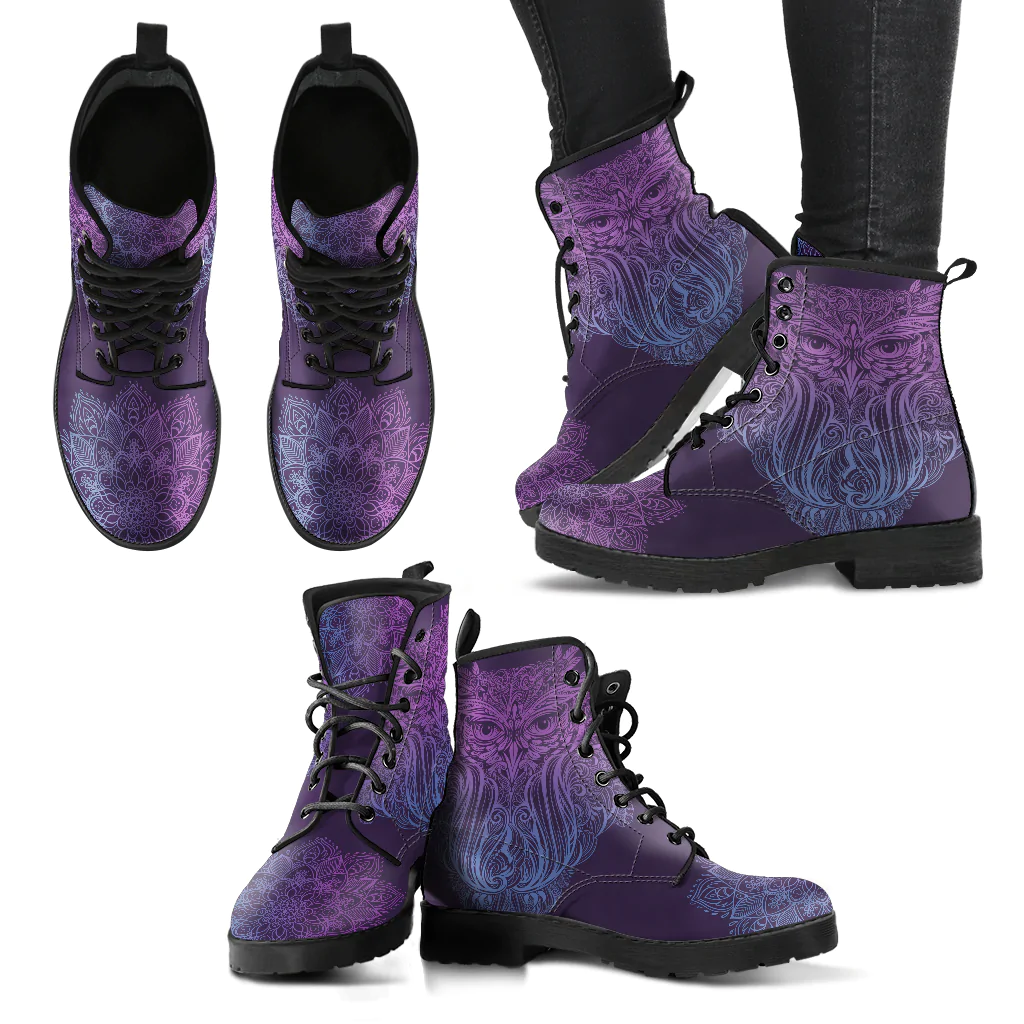 purple leather booties