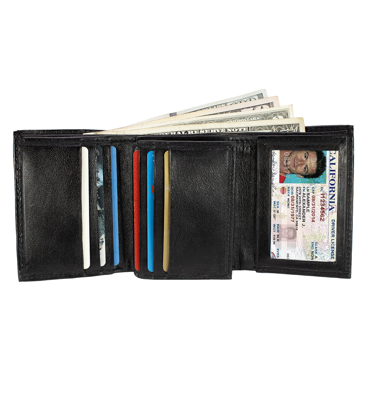 3/C FOLD WALLET BLACK ① Men's Credit Card Tri-Fold Biker Style Chain Wallet, Black