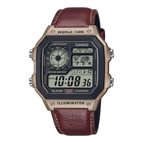 【CASIO】 カシオ AE-1200WHL-5A 　新品未使用 CASIO AE-1200WHL-5AV AE-1200WHL-5A LEATHER BAND METALLIC DIGITAL