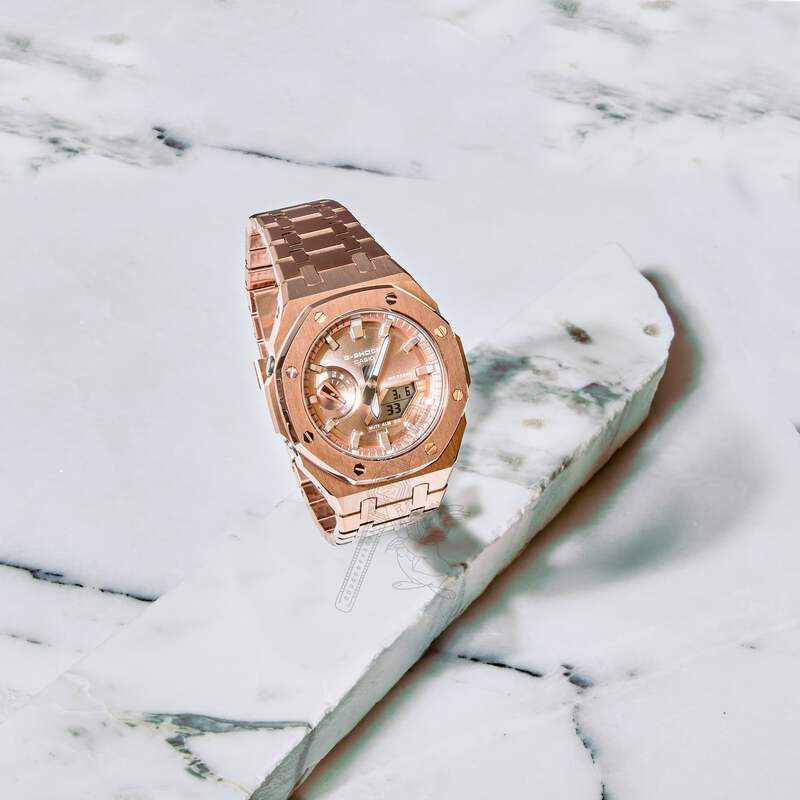 【極美品】G-SHOCK CASIO GA-2100ff メタル ローズゴールド Casio GA-2100 G-Shock Watch – Rose Gold Metal w/ Bracelet Mod