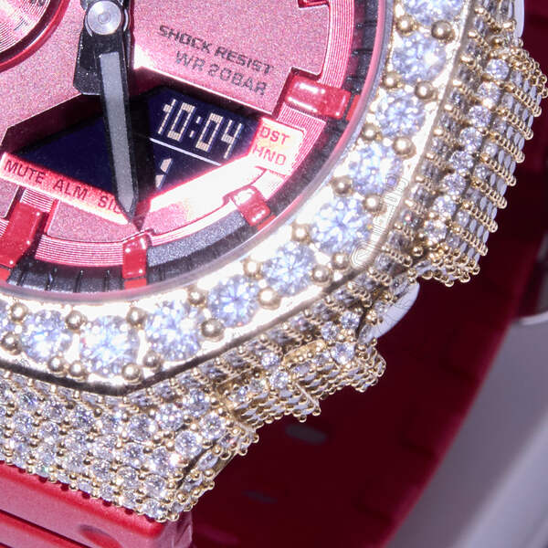 Casio G-Shock GA2100 Red Dial Iced Out Moissanite Mod D Color VVS