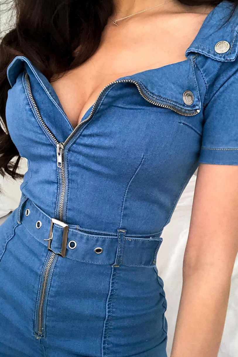denim playsuit bardot