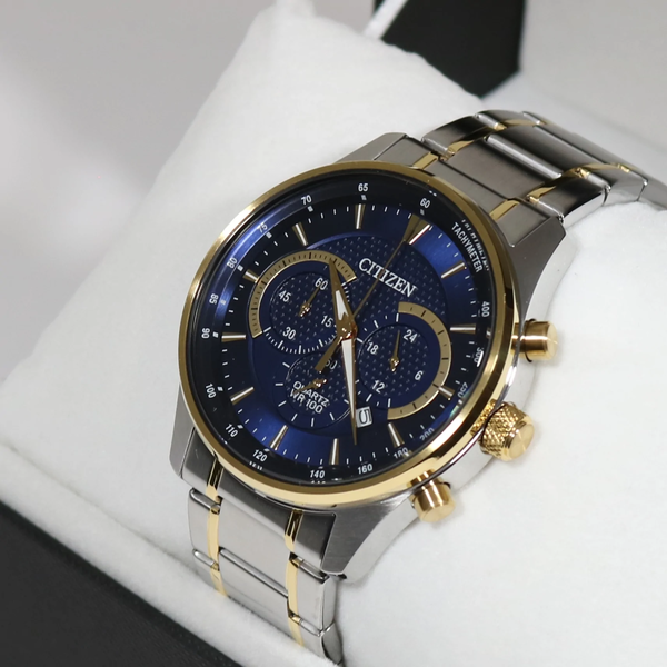 Citizen Men\'s Two Tone Blue Dial Chronograph Stainless Steel Watch AN8194- 51L 4974374301581 | eBay
