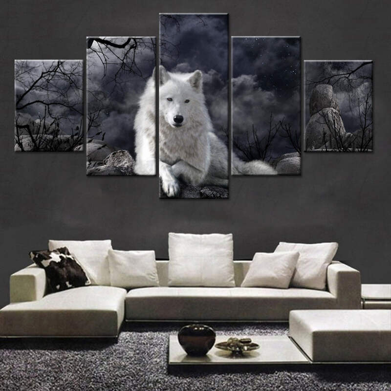 White Wolf Canvas Art Print For Wall Decor Painting Ebay
