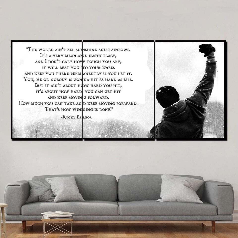 ROCKY BALBOA HIS QUOTE BLACK AND WHITE PRINT ON FRAMED CANVAS WALL ART DECOR