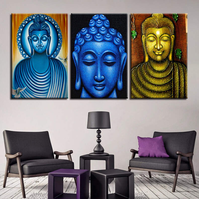 Blue And Gold Buddha Canvas Art Print For Wall Decor Painting Ebay