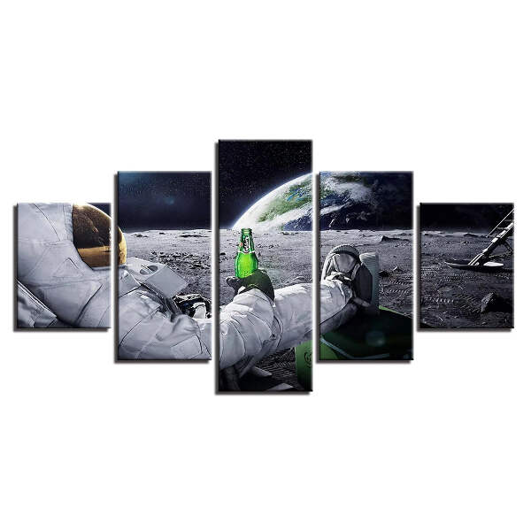Astronaut And Beer Canvas Wall Art Of Outer Space Science Moon And