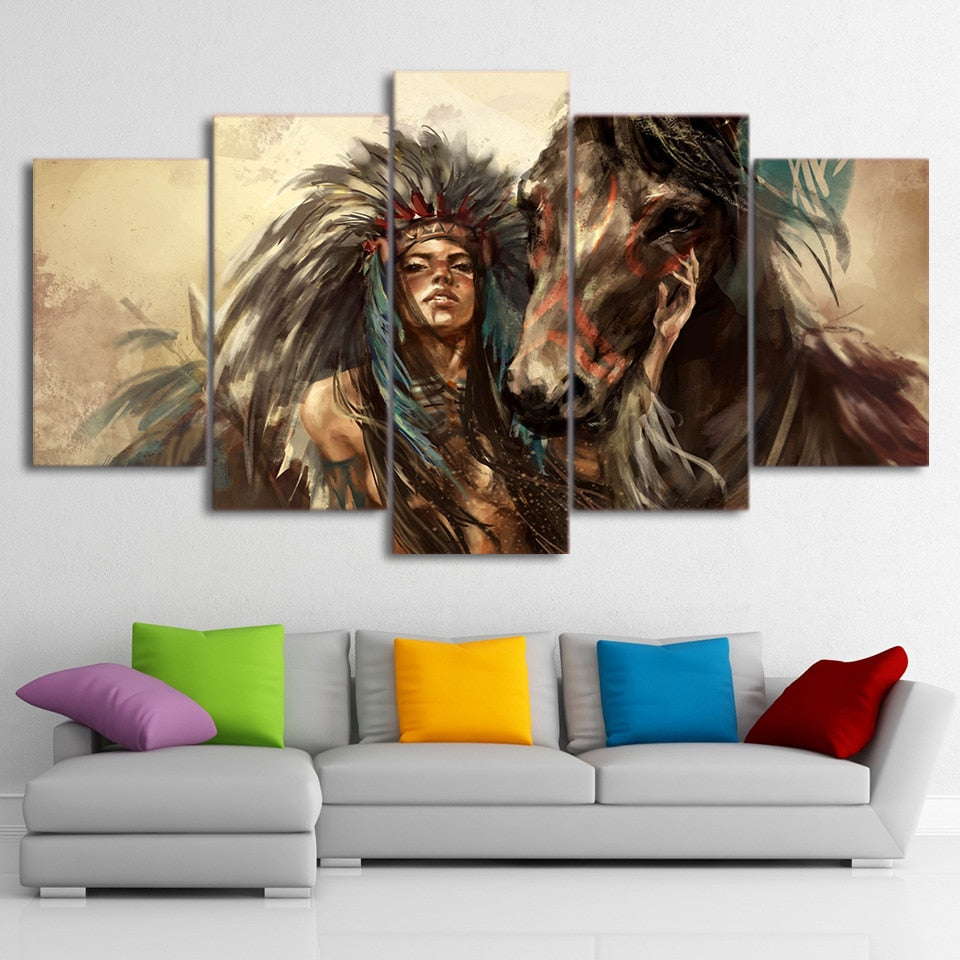 Native American Indian Girl Canvas Wall Art Decor Of Figures And Portraits