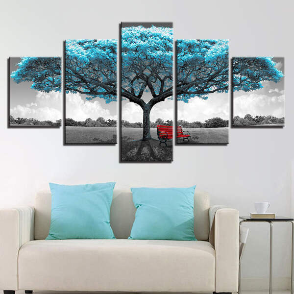 Blue Tree Red Chair Canvas Art Print For Wall Decor And Painting