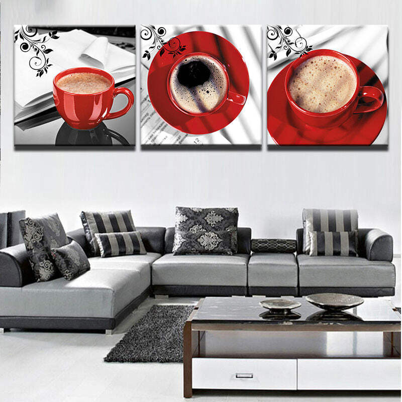 Red Coffee Cups Canvas Wall Art Print For Cafe And Kitchen Decor