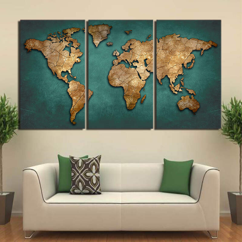 Rustic World Map Canvas Art Print For Wall Decor Painting Ebay