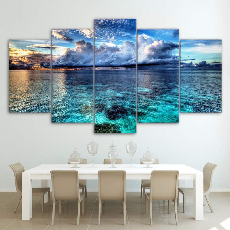 Clouds Among Sea Canvas Art Print For Wall Decor And Painting Of