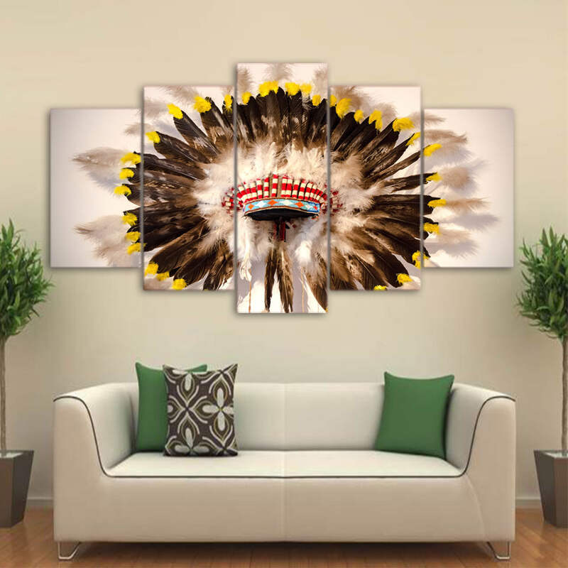 Native American Crown Canvas Wall Art Decor Of Figures And