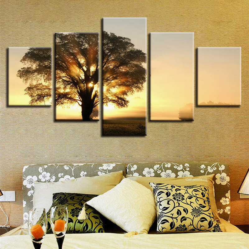 Sunrise Behind Tree Canvas Art Print For Wall Decor And Painting