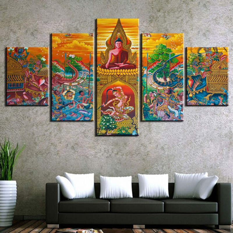 Buddha And Elephants Canvas Art Print For Wall Decor Painting Ebay