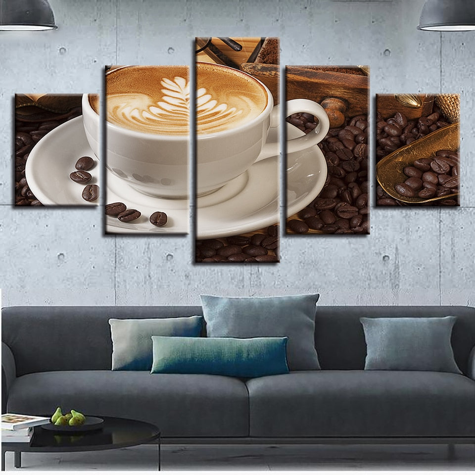 Love Coffee Cup Poster 5p Canvas Print Wall Art Coffee Painting Restaurant Decor