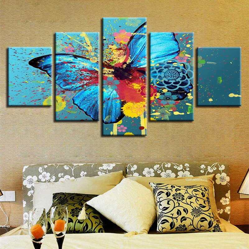 Blue Butterfly Canvas Wall Art Decor Of Creative And Modern Art Ebay