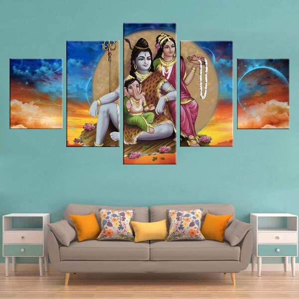Ganesh Shiva Parvati Canvas Art Print For Wall Decor Painting Ebay