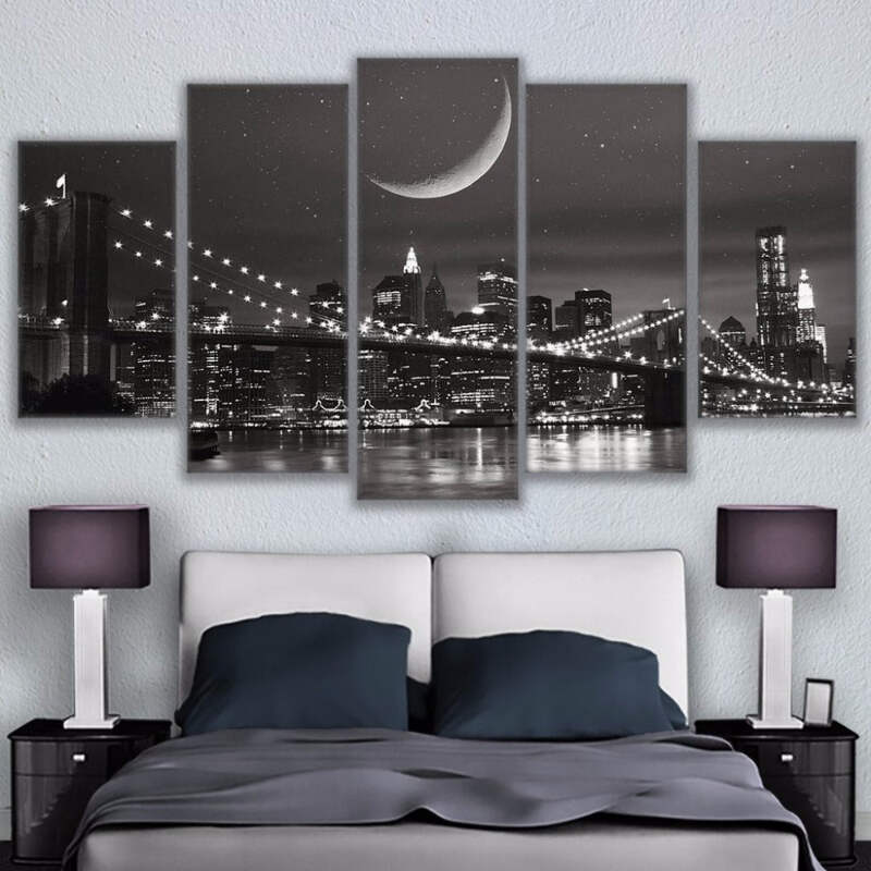 New York Moonlight Canvas Art Print For Wall Decor Painting Ebay
