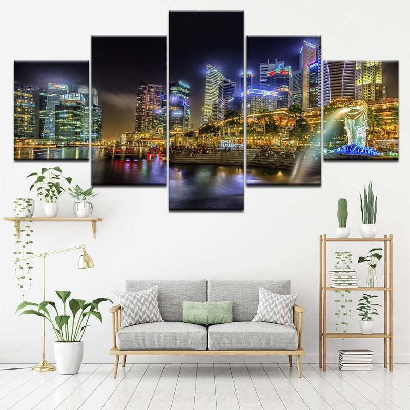 Singapore Night Lights Canvas Art Print For Wall Decor Painting Ebay