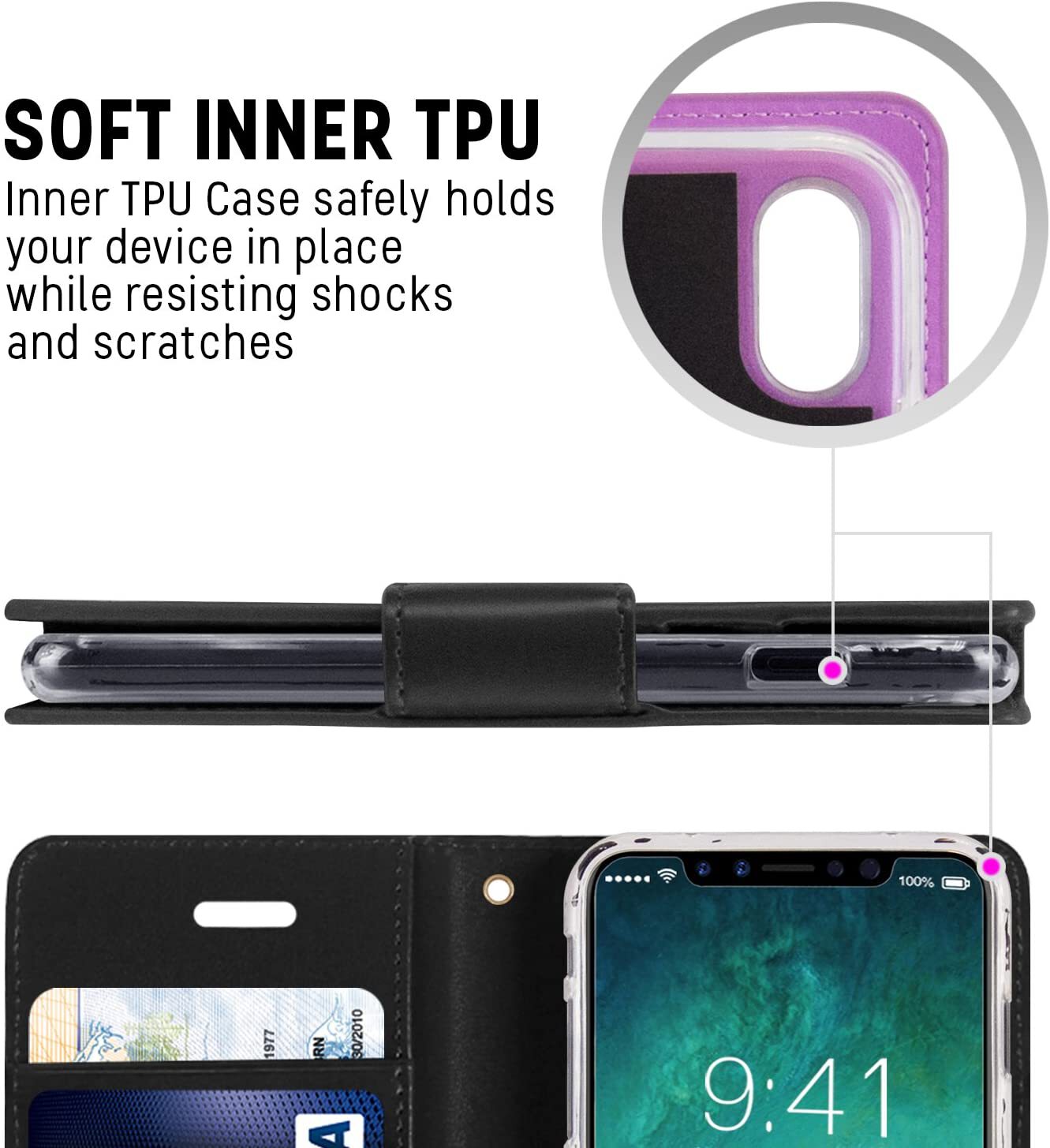 Estuche tipo billetera diario Mercury Goospery Sonata con ranuras para tarjetas para iPhone 13 Pro Max - Imagen 17 de 24