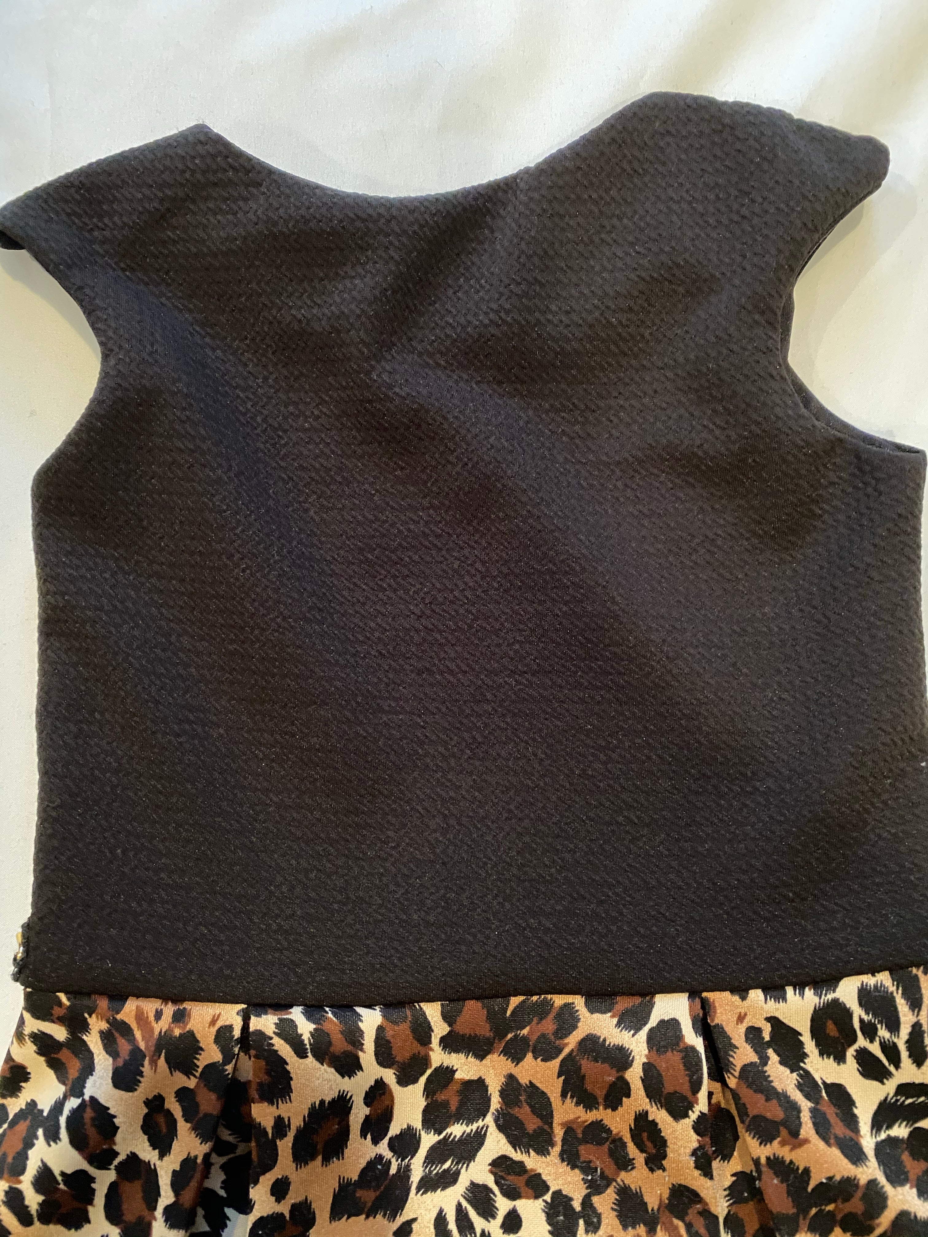 Les Tout Petits girls black and leopard print cap sleeve
