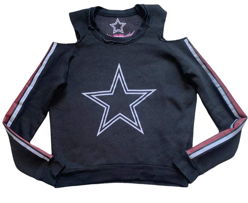 トップス n So Nikki girls cold shoulder star sweatshirt black with stripe