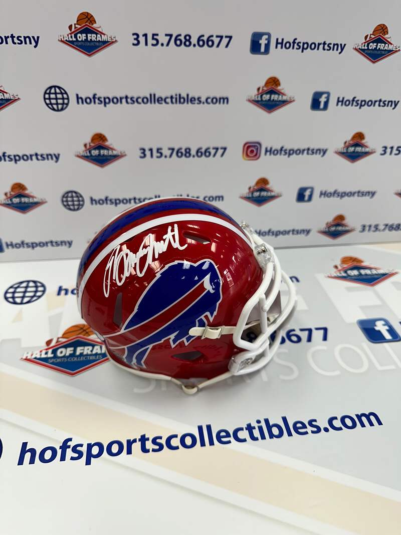 bruce smith autographed mini helmet BRUCE SMITH SIGNED BUFFALO BILLS THROWBACK MINI HELMET - JSA COA