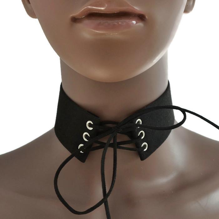 black lace up choker necklace