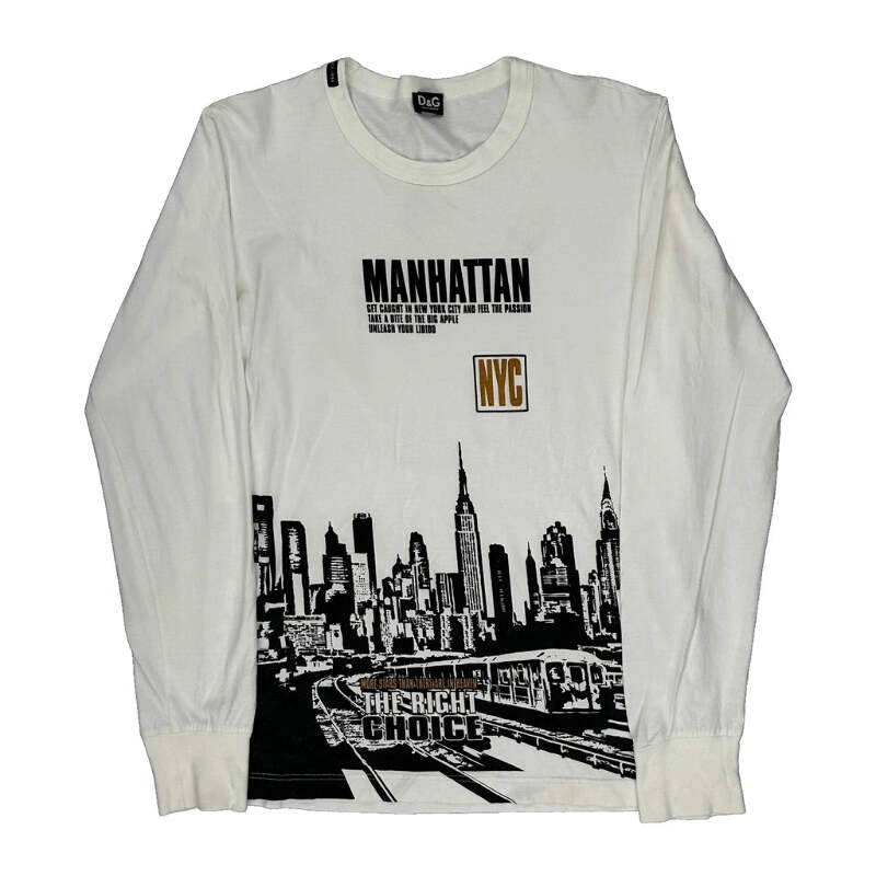 Dolce & Gabbana Graphic Long Sleeve T-Shirt - Large White