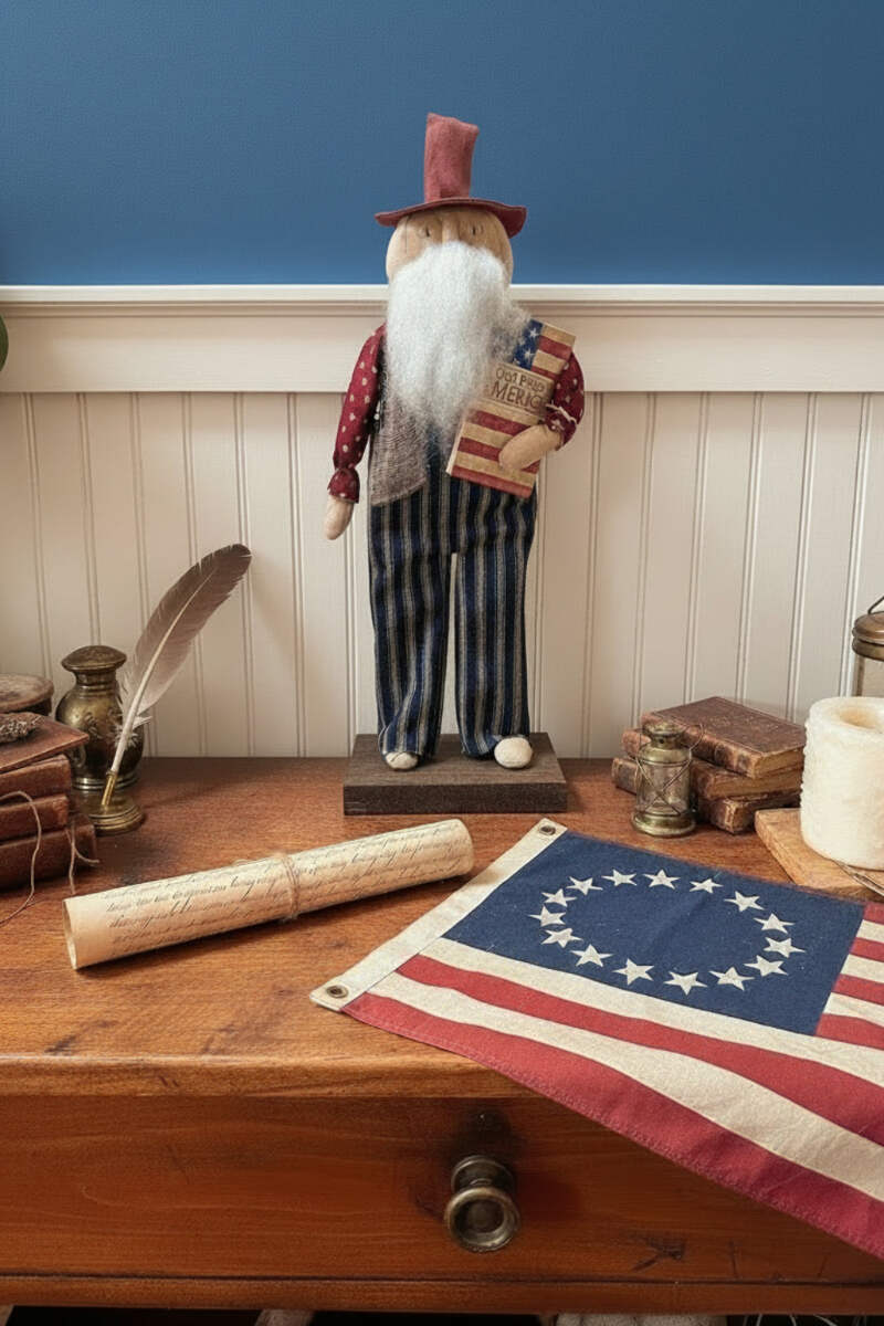 UNCLE SAM オールドデック　一個 Handmade Primitive Uncle Sam Folk Art Doll - 16