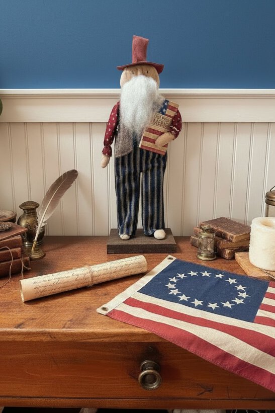 UNCLE SAM オールドデック　一個 Handmade Primitive Uncle Sam Folk Art Doll - 16