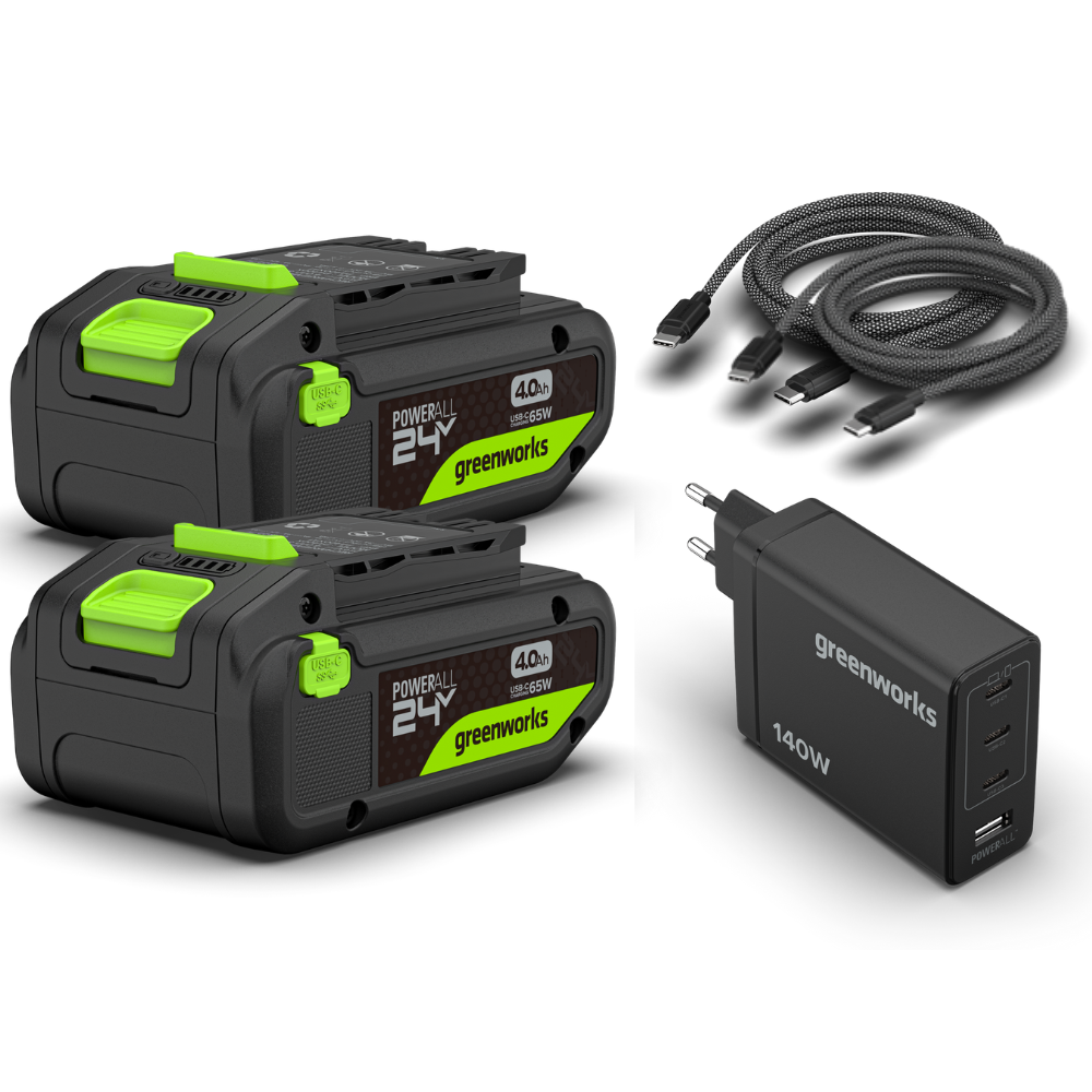 Greenworks 24V Starter Kit - 2X 4Ah Akku + 140W USB-C Ladegerät PowerAll
