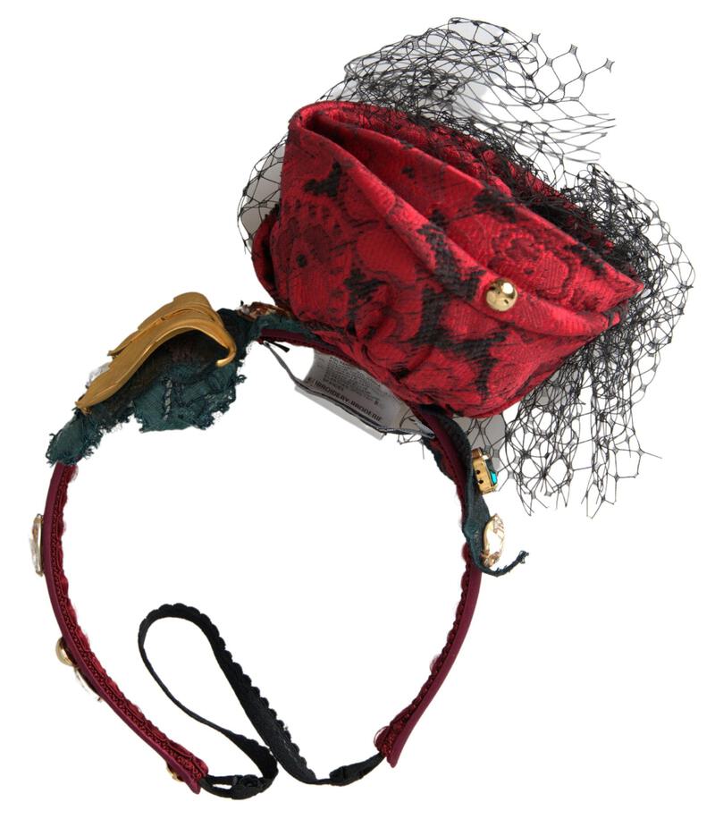 Dolce & Gabbana Red with multicolor Rose Silk Crystal Netted 