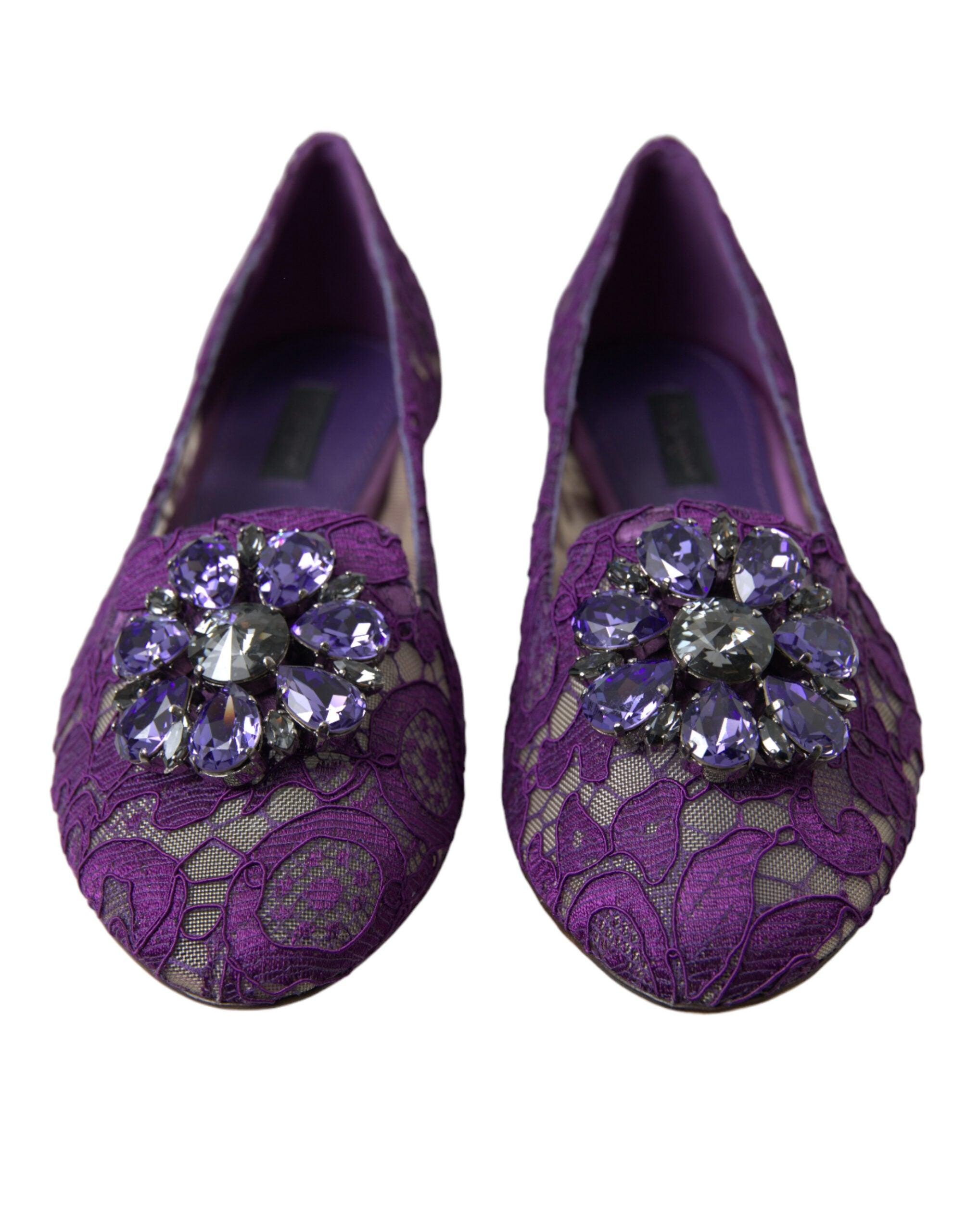 フラットシューズ DOLCE & GABBANA FLATS MAIOLICA VIOLA Dolce & Gabbana Leather Flats In Maiolica Viola - 32% Off