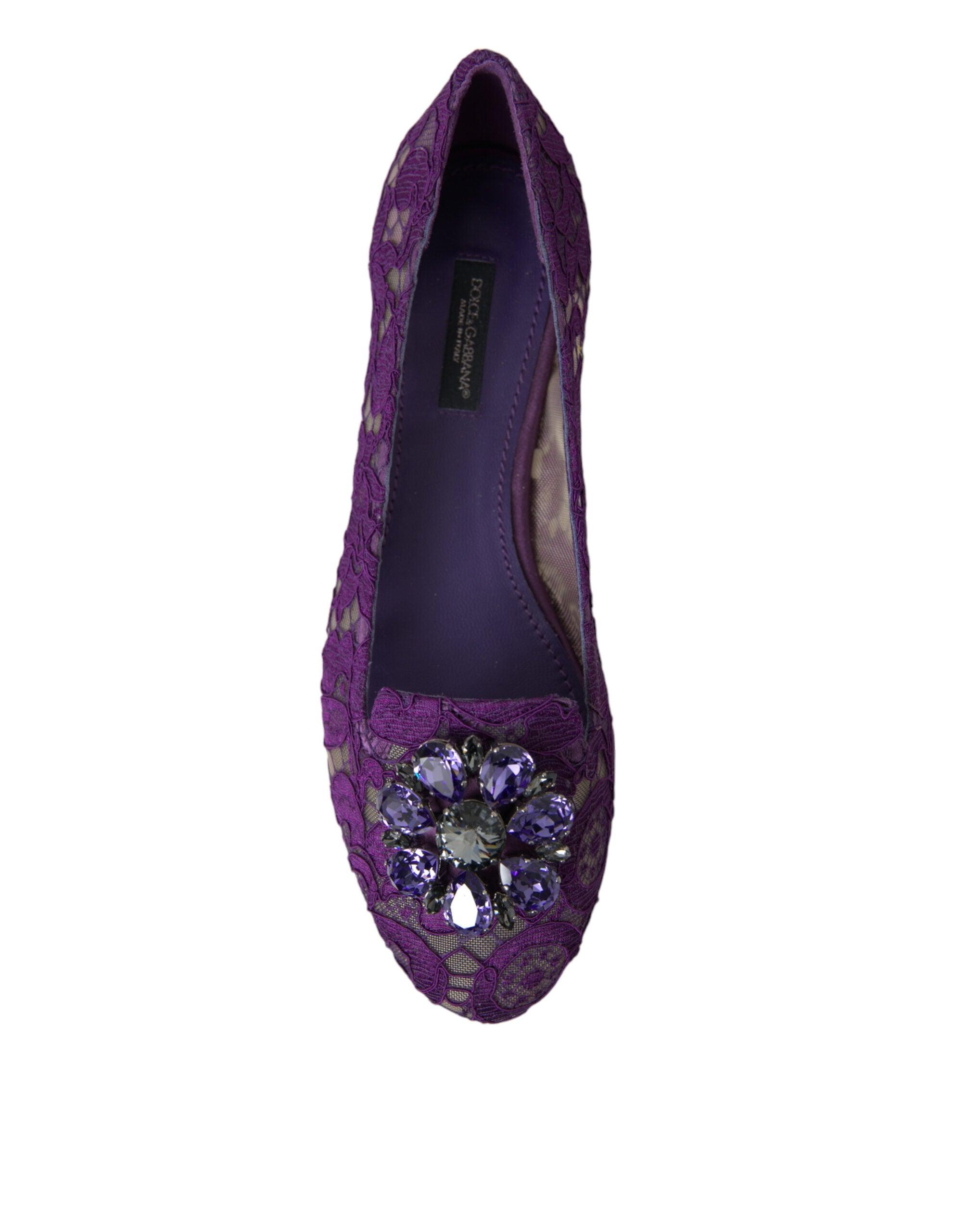 Dolce & Gabbana Purple Vally Taormina Lace Crystals Flats