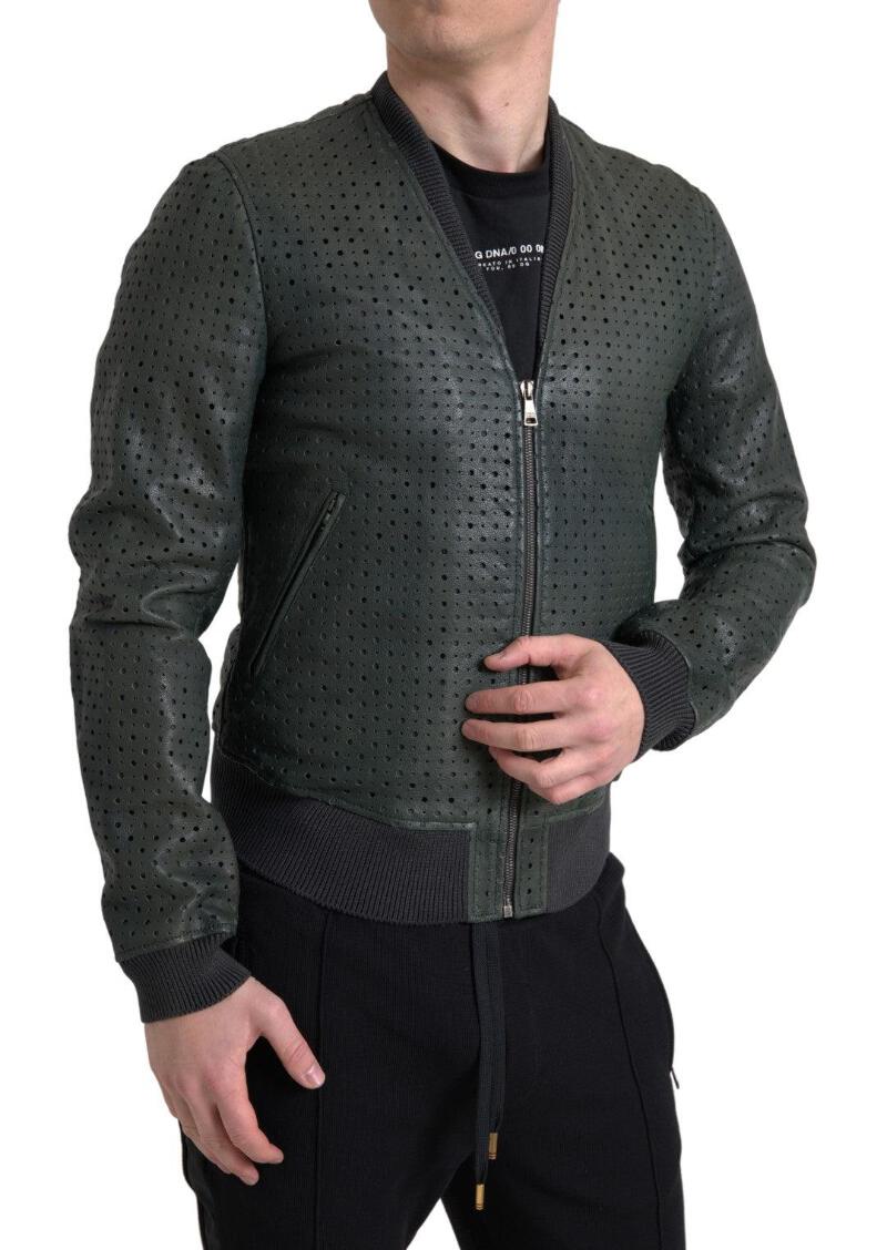 Dolce & Gabbana Green Perforated Leather Bomber Jacket | eBay