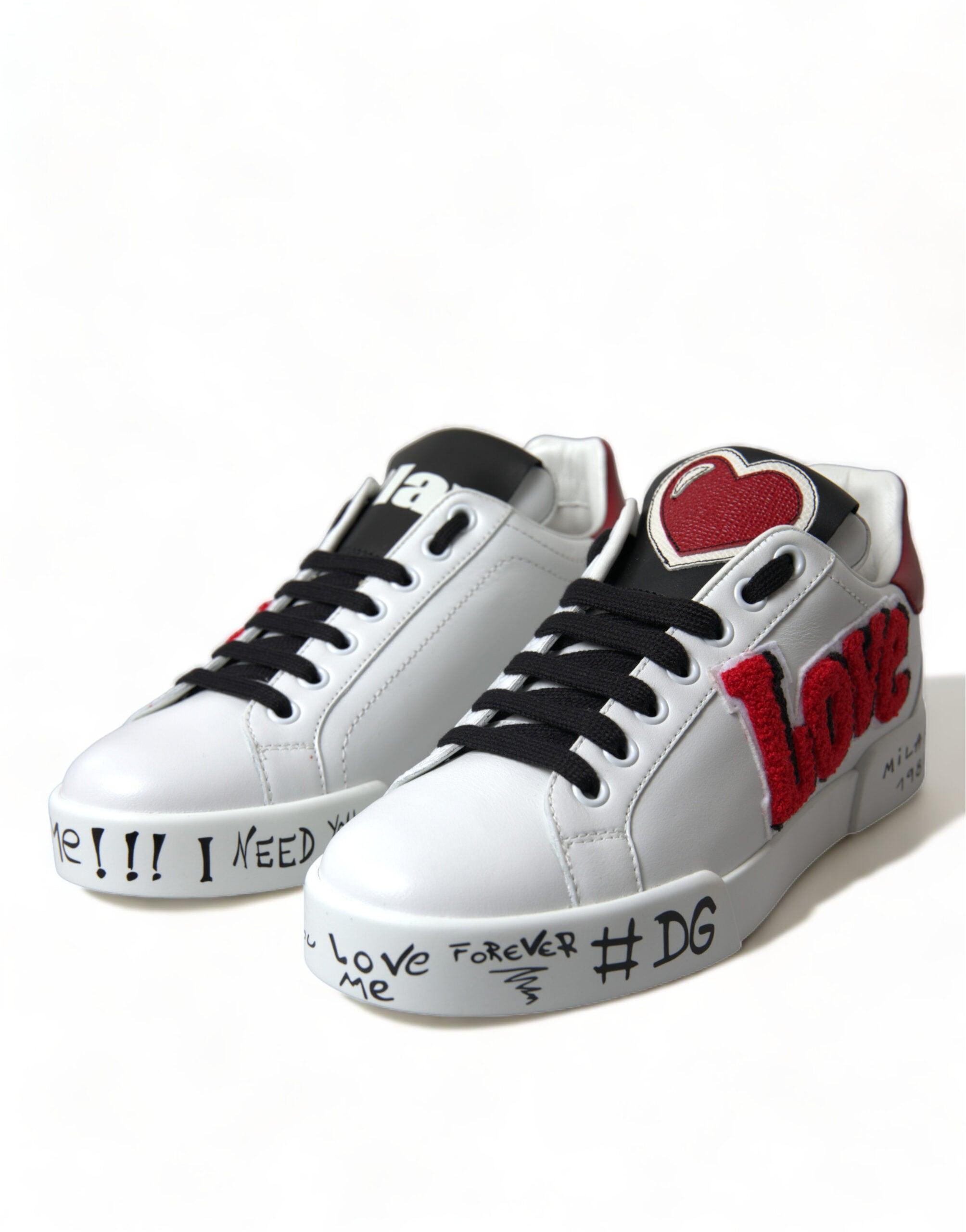 【Dolce&Gabbana】ロートップ シューズ ペイント ホワイト Dolce & Gabbana White Love Patch Portofino Classic Sneakers