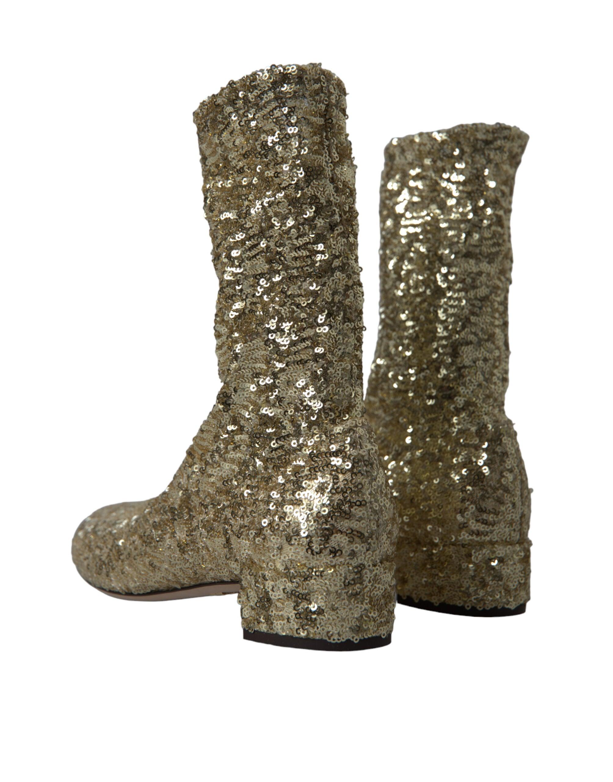 Dolce & Gabbana Gold Sequined Short Boots Stretch Shoes | eBay
