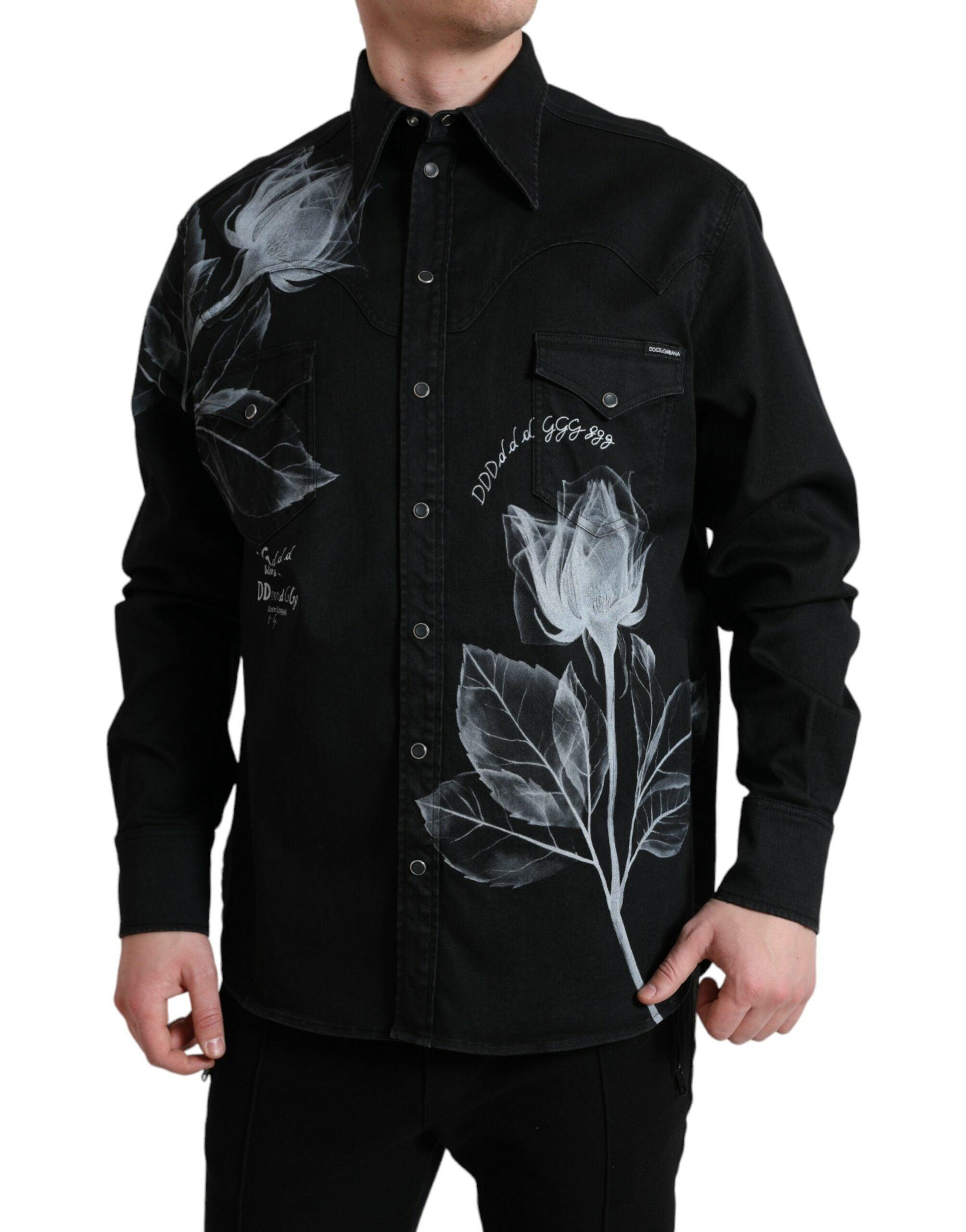 Dolce & Gabbana Black Floral Cotton Collared Dress Shirt | eBay