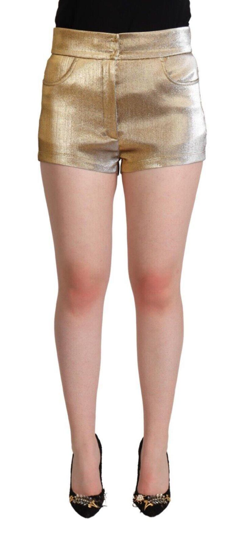 Dolce & Gabbana Metallic Gold Cotton Mid Waist Hot Pants