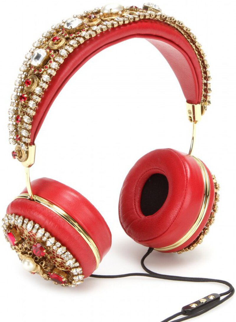 【VIP価格】DOLCE & GABBANA Gold Floral Crystal Headphones Dolce & Gabbana Gold Leather Floral Crystal Angel Women's