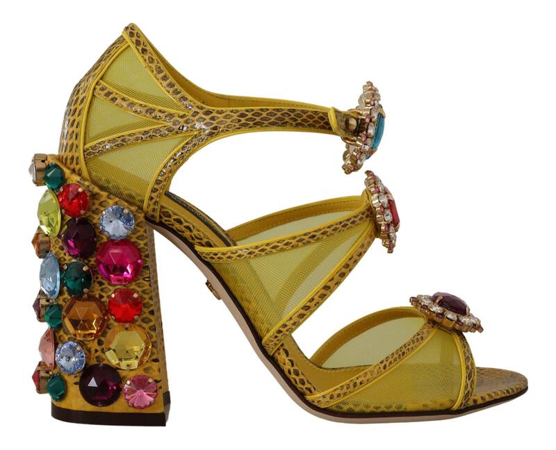 サンダル・ミュール Dolce & Gabbana SS25 (CQ0436 AY32980405) Dolce & Gabbana Yellow Leather Crystal Ayers Sandals Shoes